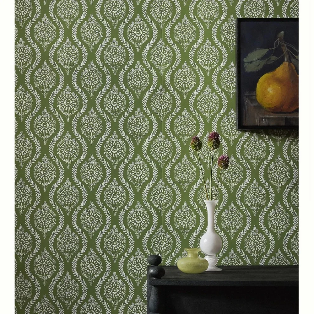 New Anthropologie Brunschwig & Fils Marindol Geometric Wallpaper Moss Green